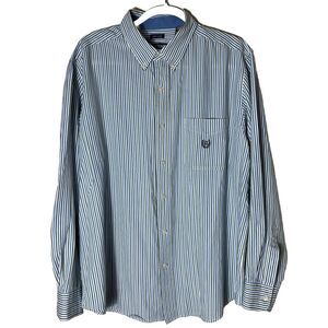 Chaps Men's Shirt, Blue, White‎ and Green Stripe, Button Down Collar, Size XL